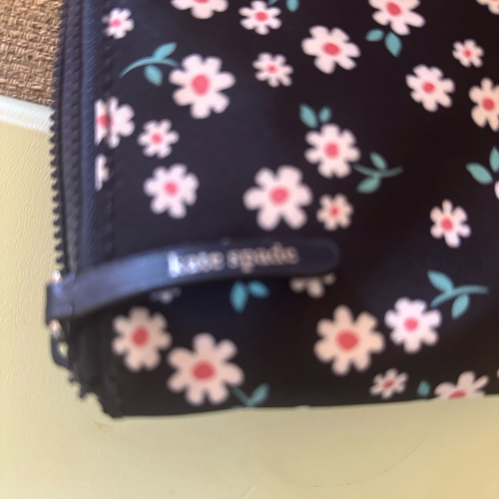 Kate Spade Stylish Jae Fleur Black Nylon Wristlet With Smooth Leather Trim. - Picture 12 of 15
